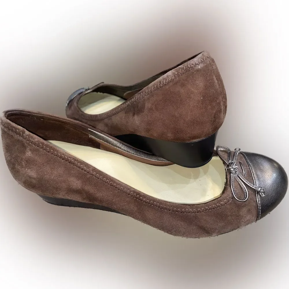EUC Cole Haan Air Tali Lace Wedge Brown Suede Bronze Cap Women’s 8